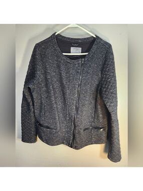 Ruff Hewn Gray Textured Zip-Up Quilted Sleeves Moto Jacket Sz XL